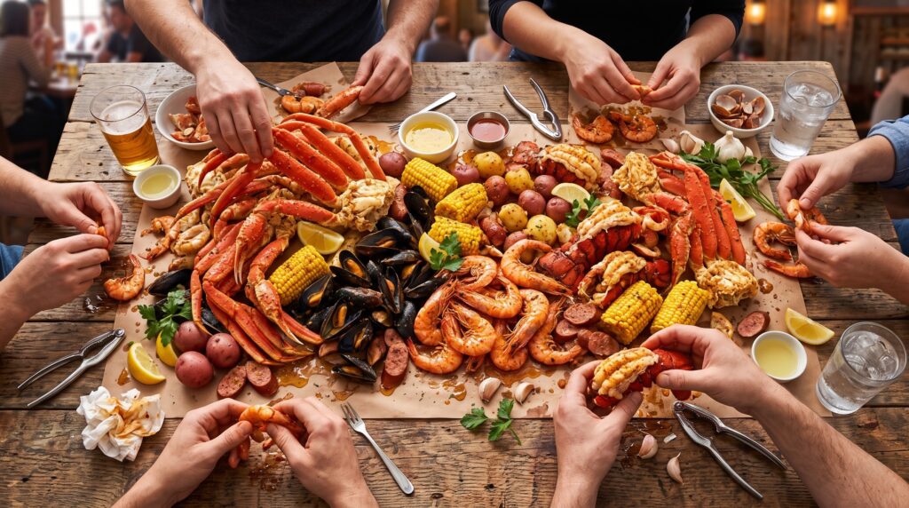 Hands_sharing_seafood_boil_feast