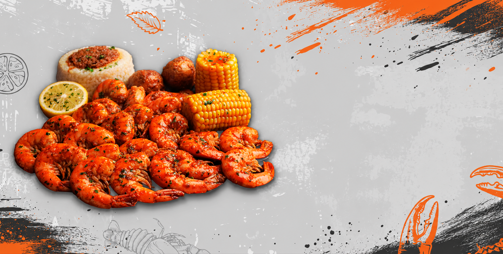 Cajun shrimp with corn, rice and potatoes